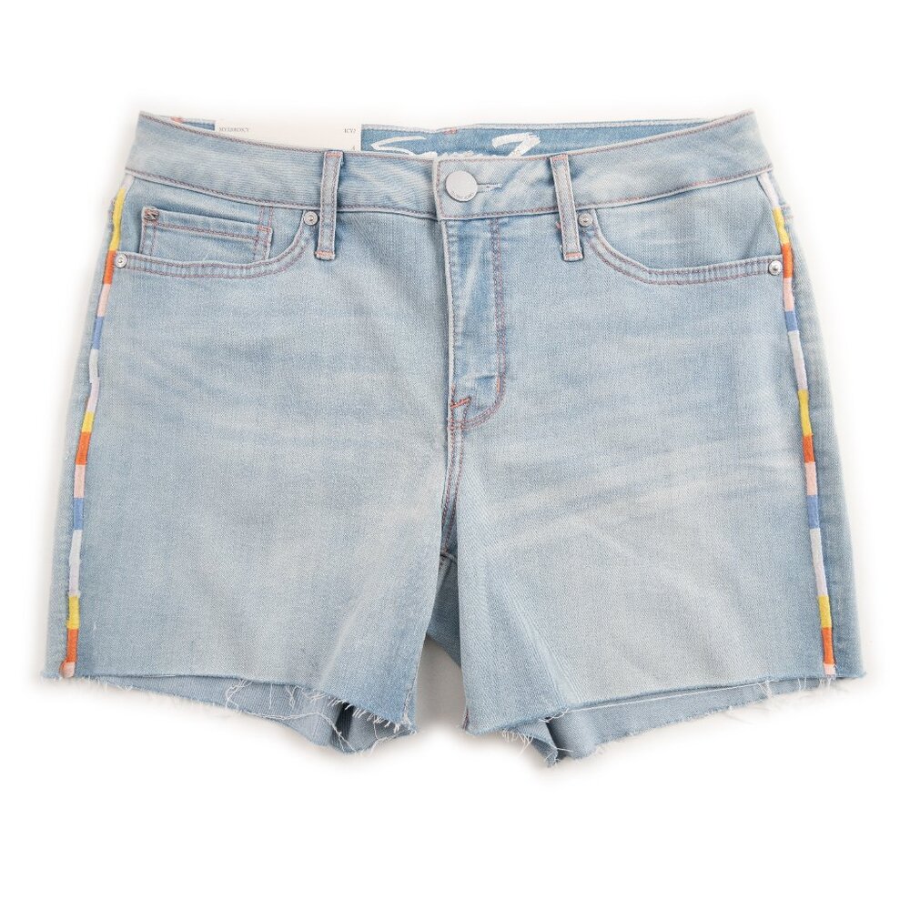 Seven7 Light Blue Denim Jean Shorts with Multicolor Side Trim